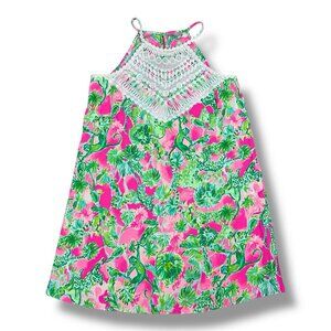 Lilly Pulitzer Pearl Shift Dress Crochet Halter Raz Berry Catty Shack Tropical 4